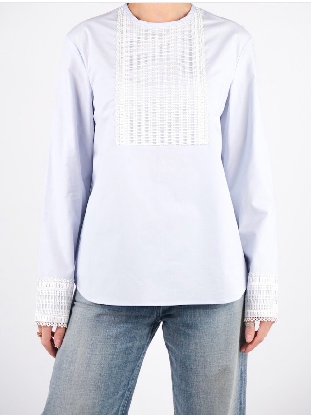 Sandro paris size 1 Light Blue Long-Sleeve Lace-Trim Blouse
